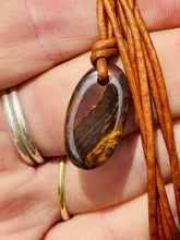 Load image into Gallery viewer, Handcrafted Australian Boulder Koroit Opal Genuine Leather Cord Necklace W/Flash