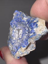 Load image into Gallery viewer, 26g Rare Blue Linarite on cerussite, with leadhillite Lapidary Rough Gemstone