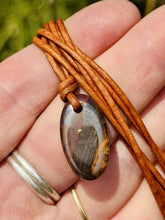 Load image into Gallery viewer, Handcrafted Australian Boulder Koroit Opal Genuine Leather Cord Necklace W/Flash
