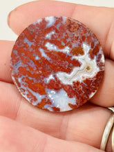 Load image into Gallery viewer, 38ct Red Moss Plume Agate Round Gemstone Cabochon 33mm Old Stock Lapidary