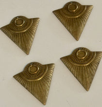 Load image into Gallery viewer, 4 Brass Triangle Tribal Pendants W/ 6mm Cabochon Setting 36mm X 33mm Hole @ Top