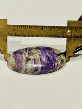Load image into Gallery viewer, Natural Purple Charoite Gemstone 27x45mm Necklace Genuine Leather Cord 44” Long